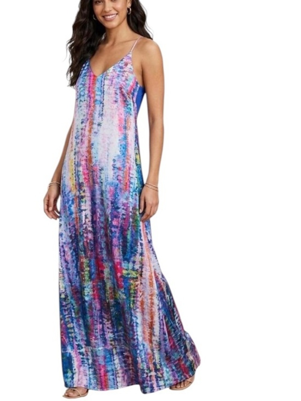 Leslie Fay Watercolor V-Neck Maxi Dress